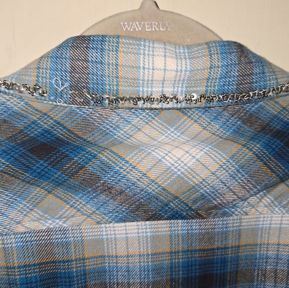 MISS ME VINTAGE BEADED SEQUIN PLAID FLANNEL Western SHIRT Size Medium - Picture 9 of 10